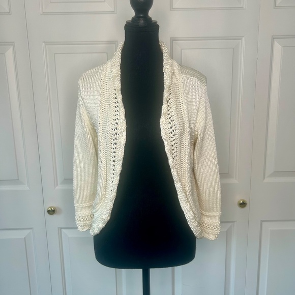 White House Black Market Cream Silky Knitted Cardigan Size M - Picture 2 of 4